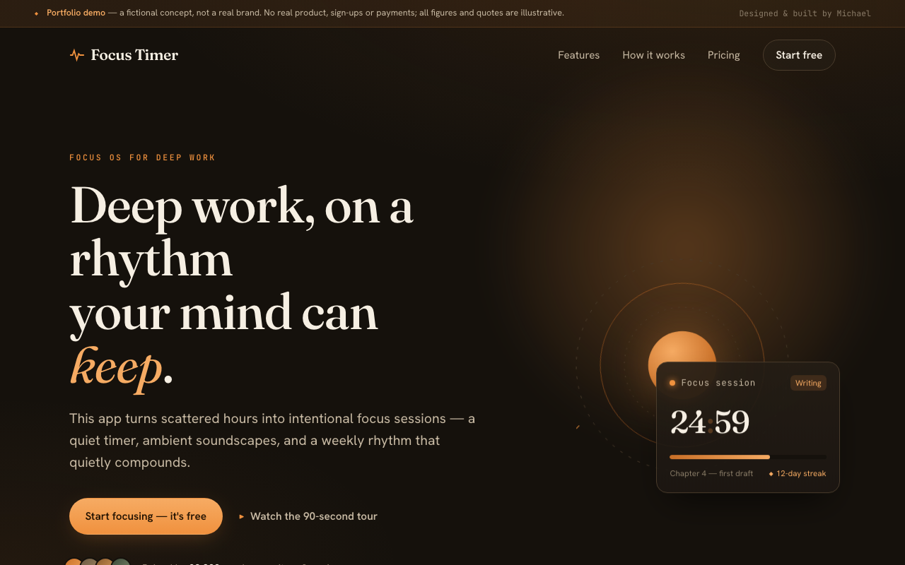 英文 SaaS Landing Page 首屏，包含主視覺與行動呼籲按鈕